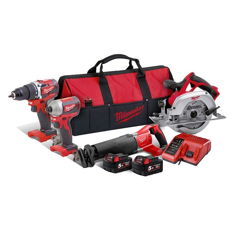Milwaukee M18 akkus erőcsomag, 4 gép+2akku+töltő